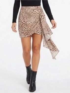Naked Wardrobe Leopard Mini Skirt Wrap Ruffle Asymmetrical Animal Print Size M